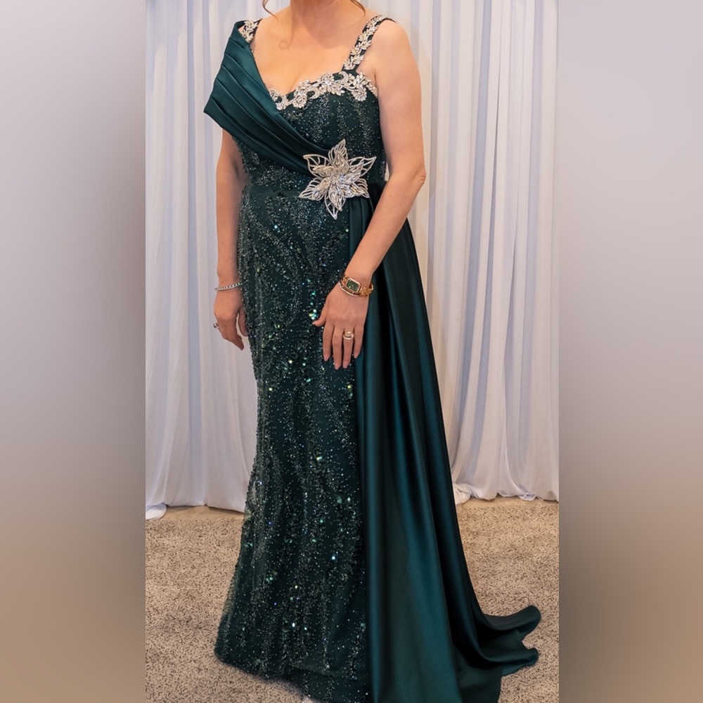 Formal Emerald Green Beaded Floor length Gown
